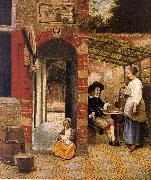 Courtyard with an Arbor and Drinkers Pieter de Hooch